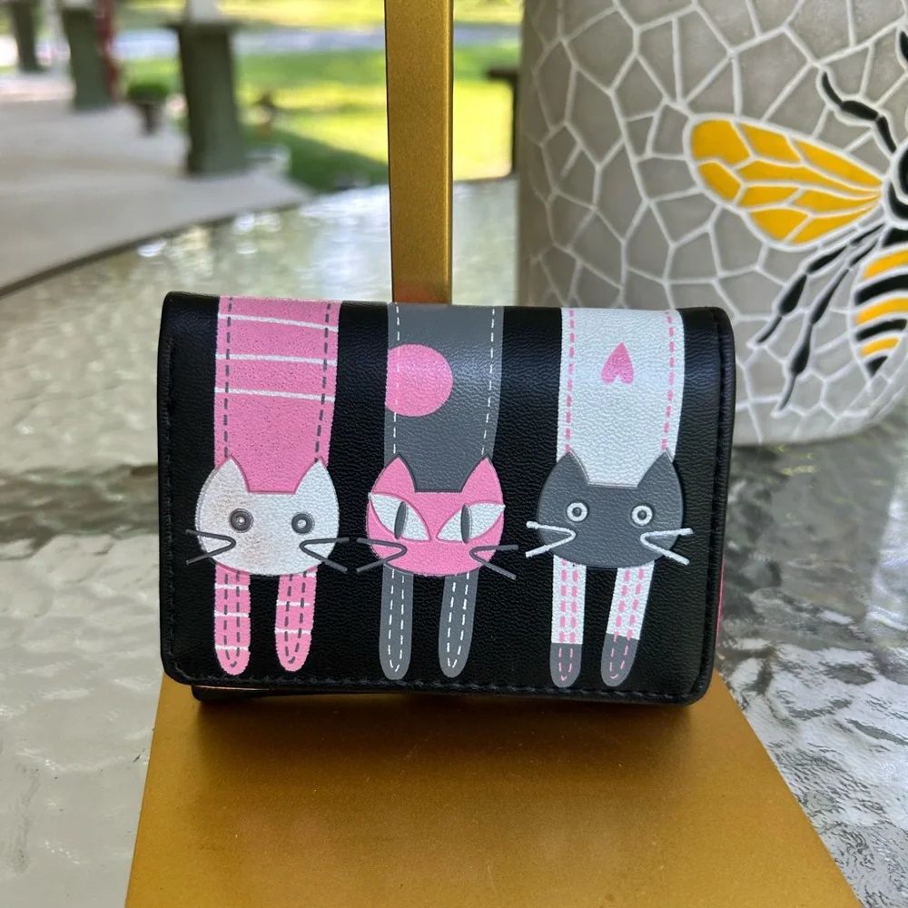 BOTUSHI-Charming Cat Design Kids Wallet - Black, Pink, White - Picture 1 of 3